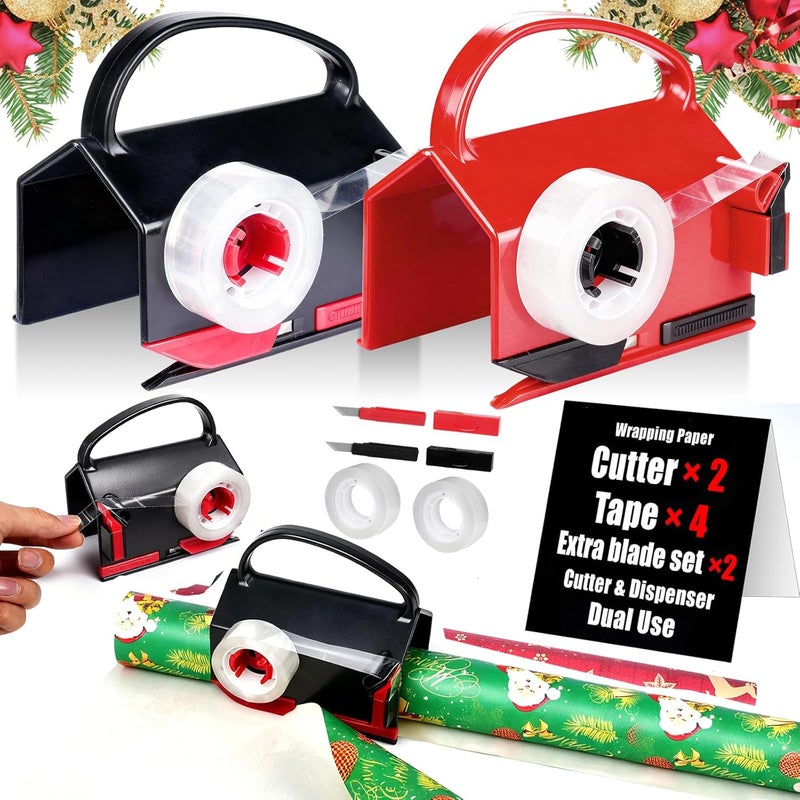 Nollapo 2-in-1 Wrapping Paper Cutter & Tape Dispenser, Gift Wrap Cutter Tool with 4 Tapes & Replaceable Blades, Fast Straight Cutting Tool for Birthday, Office, and Home Wrapping - Image 1